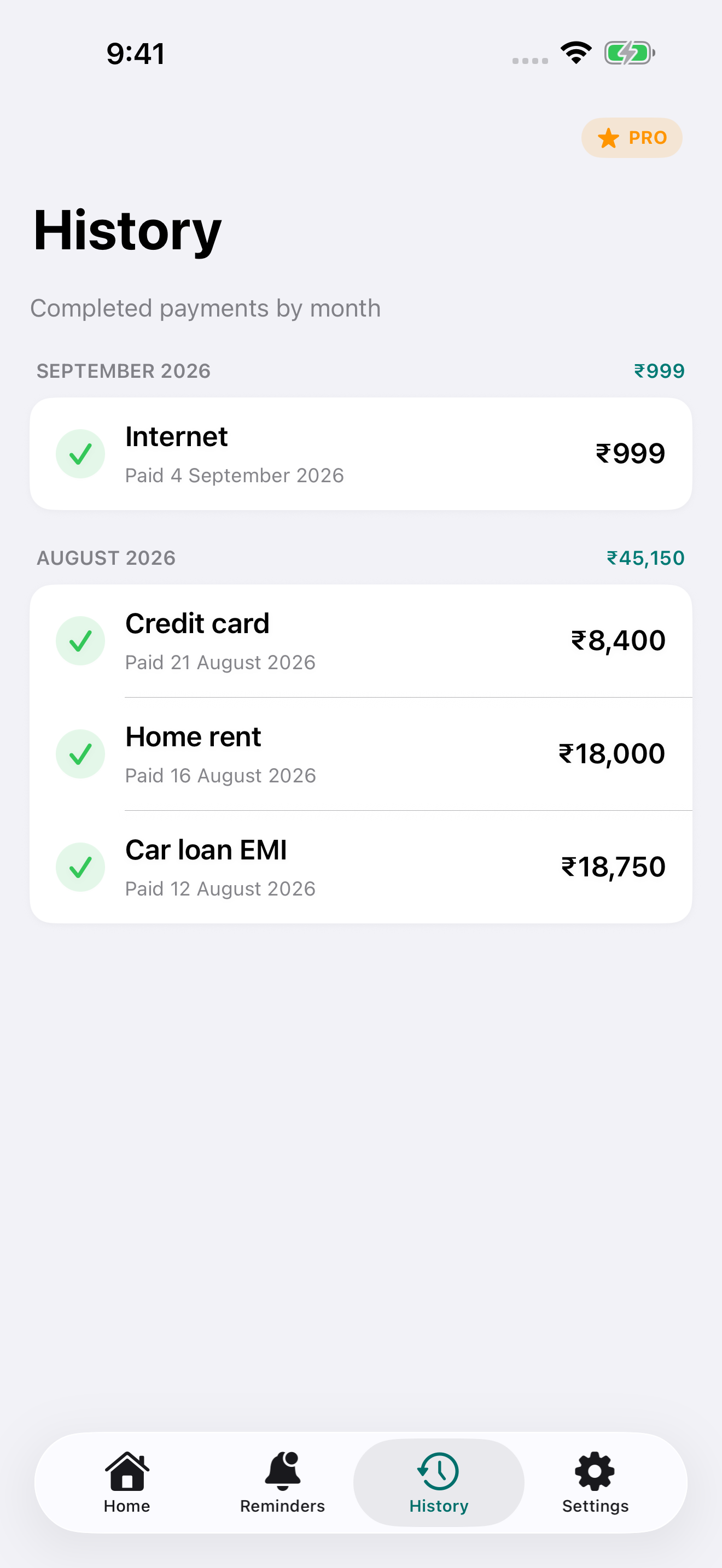 Payment History grouped by month