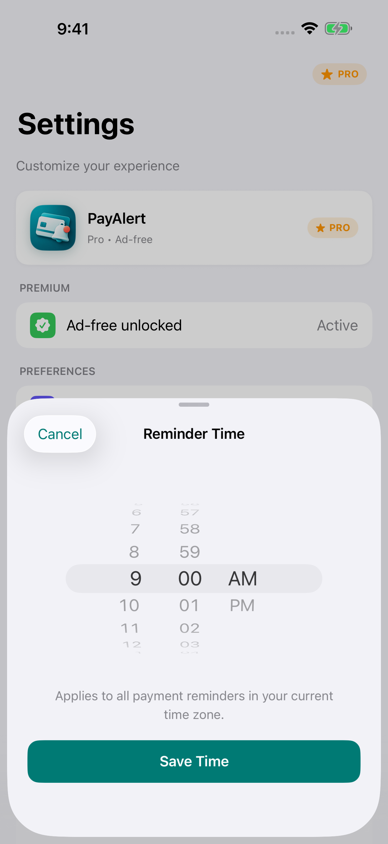 Choose a reminder time in Settings