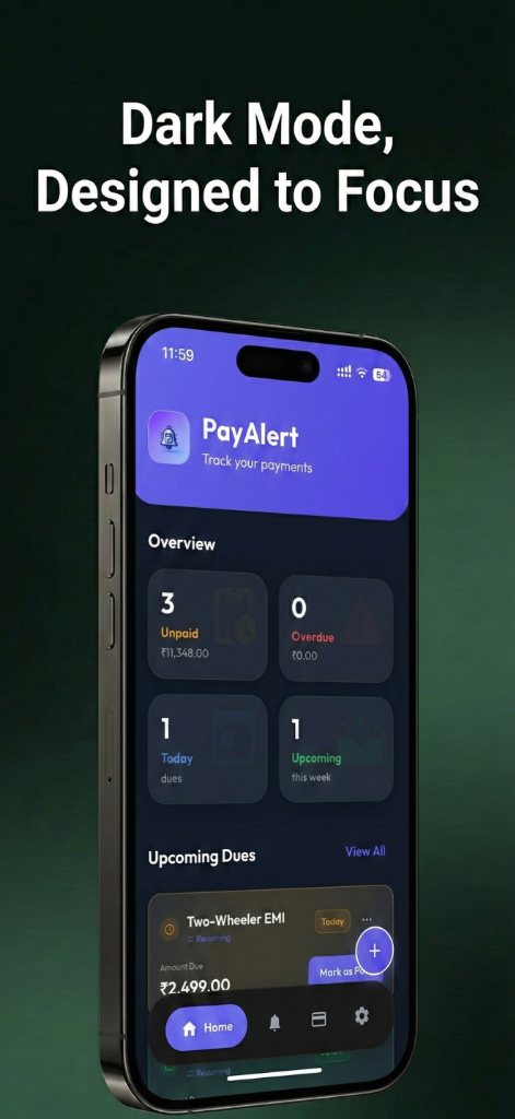 PayAlert Dark Mode Screen