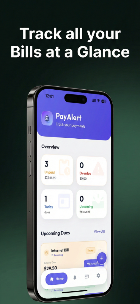 PayAlert Bills Screen